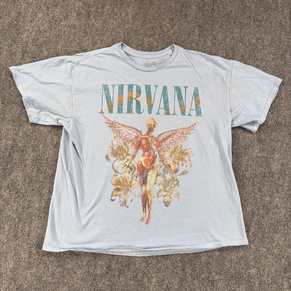 NIRVANA Pale Blue Graphic Tee with Angel Print